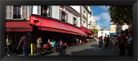 Framed Busy street lined with bistros, Montmarte, Paris, Ile-de-France, France Print