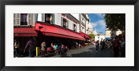Framed Busy street lined with bistros, Montmarte, Paris, Ile-de-France, France Print