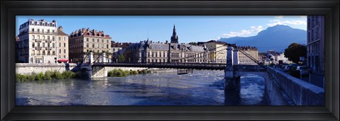 Framed Chain bridge over a river, Grenoble, Rhone-Alpes, France Print