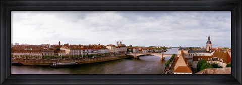 Framed Buildings at the waterfront, Chalon-Sur-Saone, Saone-Et-Loire, Burgundy, France Print