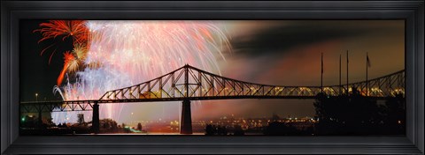 Framed Fireworks over the Jacques Cartier Bridge at night, Montreal, Quebec, Canada Print