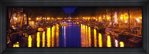 Framed Canal at night, Amsterdam, Netherlands Print
