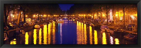 Framed Canal at night, Amsterdam, Netherlands Print