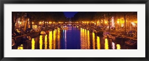 Framed Canal at night, Amsterdam, Netherlands Print