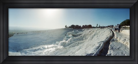 Framed Tourists looking at a hot spring and travertine pool, Pamukkale, Denizli Province, Turkey Print