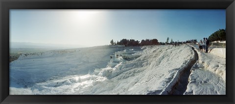 Framed Tourists looking at a hot spring and travertine pool, Pamukkale, Denizli Province, Turkey Print