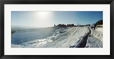 Framed Tourists looking at a hot spring and travertine pool, Pamukkale, Denizli Province, Turkey Print