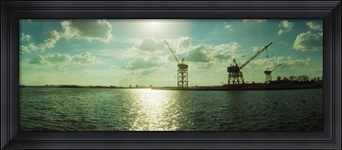Framed Dockyard at the riverfront, East River, Red Hook, Brooklyn, New York City, New York State, USA Print