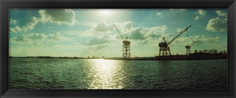 Framed Dockyard at the riverfront, East River, Red Hook, Brooklyn, New York City, New York State, USA Print