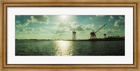 Framed Dockyard at the riverfront, East River, Red Hook, Brooklyn, New York City, New York State, USA Print