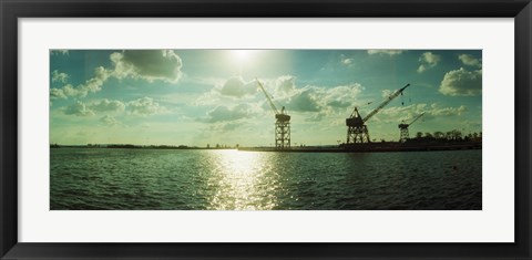 Framed Dockyard at the riverfront, East River, Red Hook, Brooklyn, New York City, New York State, USA Print