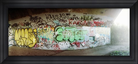 Framed Abandoned underpass wall covered with graffiti at Fort Tilden beach, Queens, New York City, New York State, USA Print