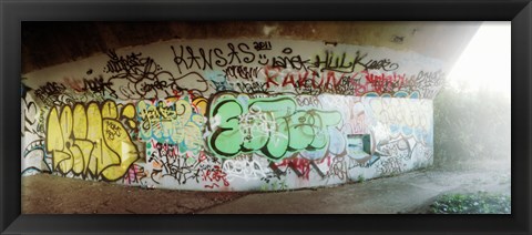 Framed Abandoned underpass wall covered with graffiti at Fort Tilden beach, Queens, New York City, New York State, USA Print