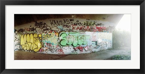 Framed Abandoned underpass wall covered with graffiti at Fort Tilden beach, Queens, New York City, New York State, USA Print