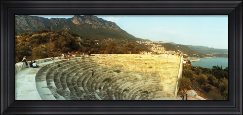 Framed Ancient antique theater at sunset with the Mediterranean sea in the background, Kas, Antalya Province, Turkey Print
