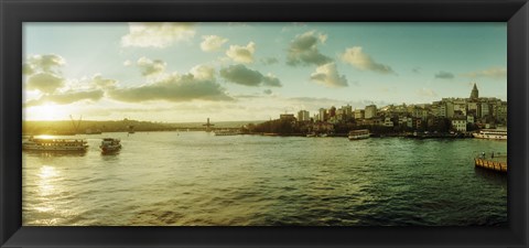 Framed Bosphorus Strait at sunset, Istanbul, Turkey Print