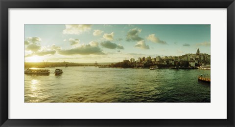 Framed Bosphorus Strait at sunset, Istanbul, Turkey Print