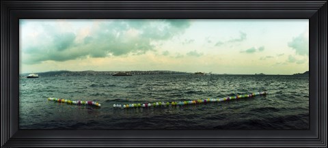 Framed String of balloons on the Bosphorus Strait, Istanbul, Turkey Print