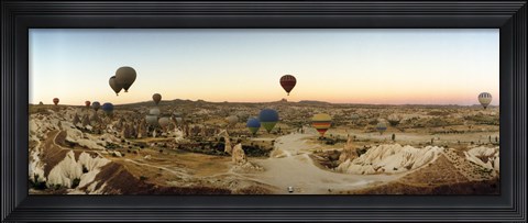 Framed Hot air balloons traversing Cappadocia, Central Anatolia Region, Turkey Print