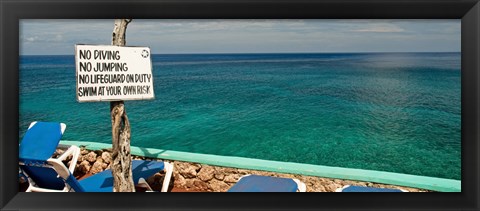 Framed Sign at Xtabi Hotel above cliffs, Negril, Westmoreland, Jamaica Print