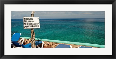 Framed Sign at Xtabi Hotel above cliffs, Negril, Westmoreland, Jamaica Print