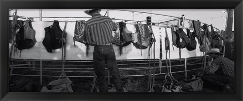 Framed Cowboy with tacks at rodeo, Pecos, Texas Print