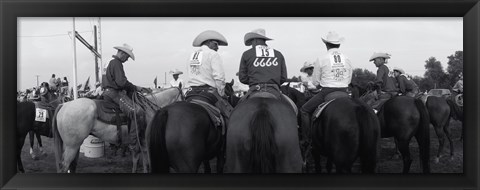 Framed Cowboys on horses at rodeo, Wichita Falls, Texas, USA Print