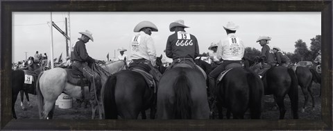 Framed Cowboys on horses at rodeo, Wichita Falls, Texas, USA Print