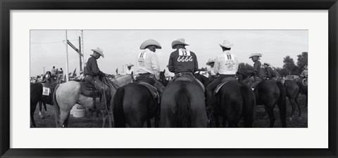 Framed Cowboys on horses at rodeo, Wichita Falls, Texas, USA Print