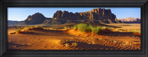 Framed Rock formations in a desert, Jebel Qatar, Wadi Rum, Jordan Print