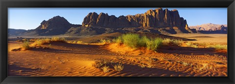 Framed Rock formations in a desert, Jebel Qatar, Wadi Rum, Jordan Print