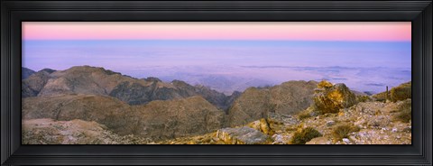 Framed Sea viewed from a mountain top at dusk, Jordan Print