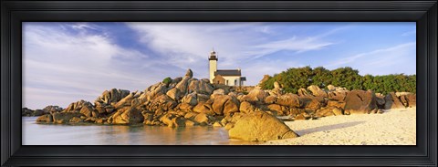 Framed Lighthouse at the coast, Pontusval Lighthouse, Brignogan-Plage, Finistere, Brittany, France Print