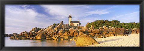 Framed Lighthouse at the coast, Pontusval Lighthouse, Brignogan-Plage, Finistere, Brittany, France Print