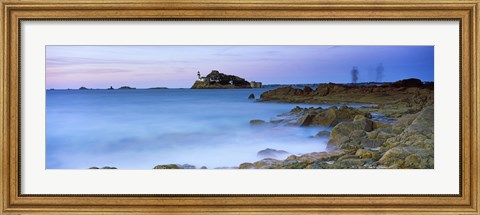 Framed Lighthouse at L&#39;ile Louet, Tahiti Bay, Carantec, Finistere, Brittany, France Print
