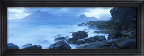 Framed Black Cuillin and waves at coast, Elgol, Isle of Skye, Inner Hebrides, Highlands Region, Scotland Print