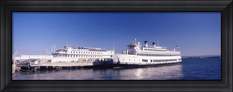 Framed Ferries at dock, San Francisco, California, USA Print