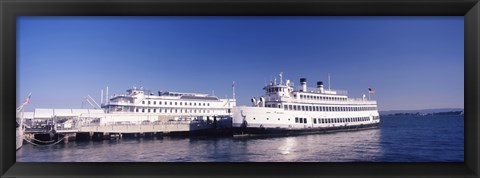 Framed Ferries at dock, San Francisco, California, USA Print