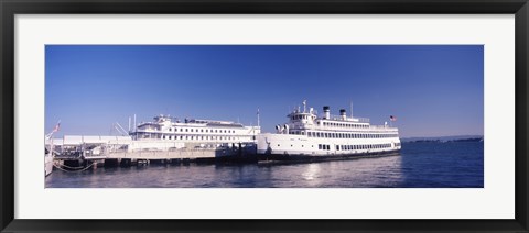 Framed Ferries at dock, San Francisco, California, USA Print