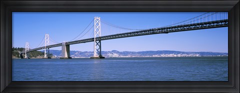 Framed Suspension bridge across the bay, Bay Bridge, San Francisco Bay, San Francisco, California, USA Print