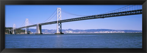 Framed Suspension bridge across the bay, Bay Bridge, San Francisco Bay, San Francisco, California, USA Print