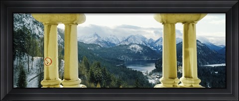 Framed Mountain range viewed from the balcony of a castle, Hohenschwangau Castle, Bavaria, Germany Print