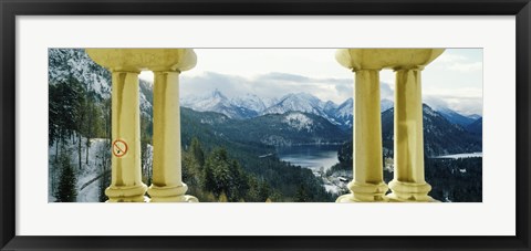Framed Mountain range viewed from the balcony of a castle, Hohenschwangau Castle, Bavaria, Germany Print