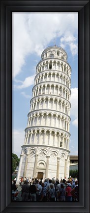Framed Tourists looking at a tower, Leaning Tower Of Pisa, Piazza Dei Miracoli, Pisa, Tuscany, Italy Print