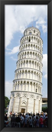 Framed Tourists looking at a tower, Leaning Tower Of Pisa, Piazza Dei Miracoli, Pisa, Tuscany, Italy Print