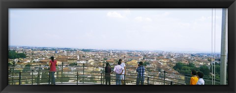 Framed Tourists looking at city from Leaning Tower Of Pisa, Piazza Dei Miracoli, Pisa, Tuscany, Italy Print