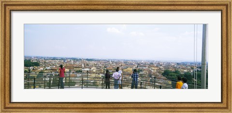 Framed Tourists looking at city from Leaning Tower Of Pisa, Piazza Dei Miracoli, Pisa, Tuscany, Italy Print
