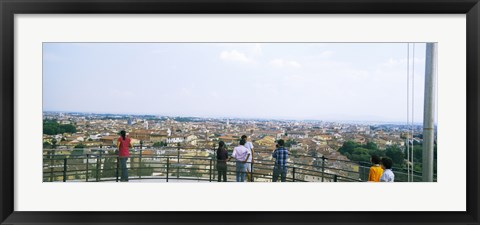 Framed Tourists looking at city from Leaning Tower Of Pisa, Piazza Dei Miracoli, Pisa, Tuscany, Italy Print