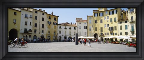 Framed Tourists at a town square, Piazza Dell&#39;Anfiteatro, Lucca, Tuscany, Italy Print