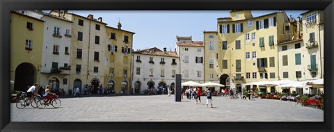 Framed Tourists at a town square, Piazza Dell&#39;Anfiteatro, Lucca, Tuscany, Italy Print
